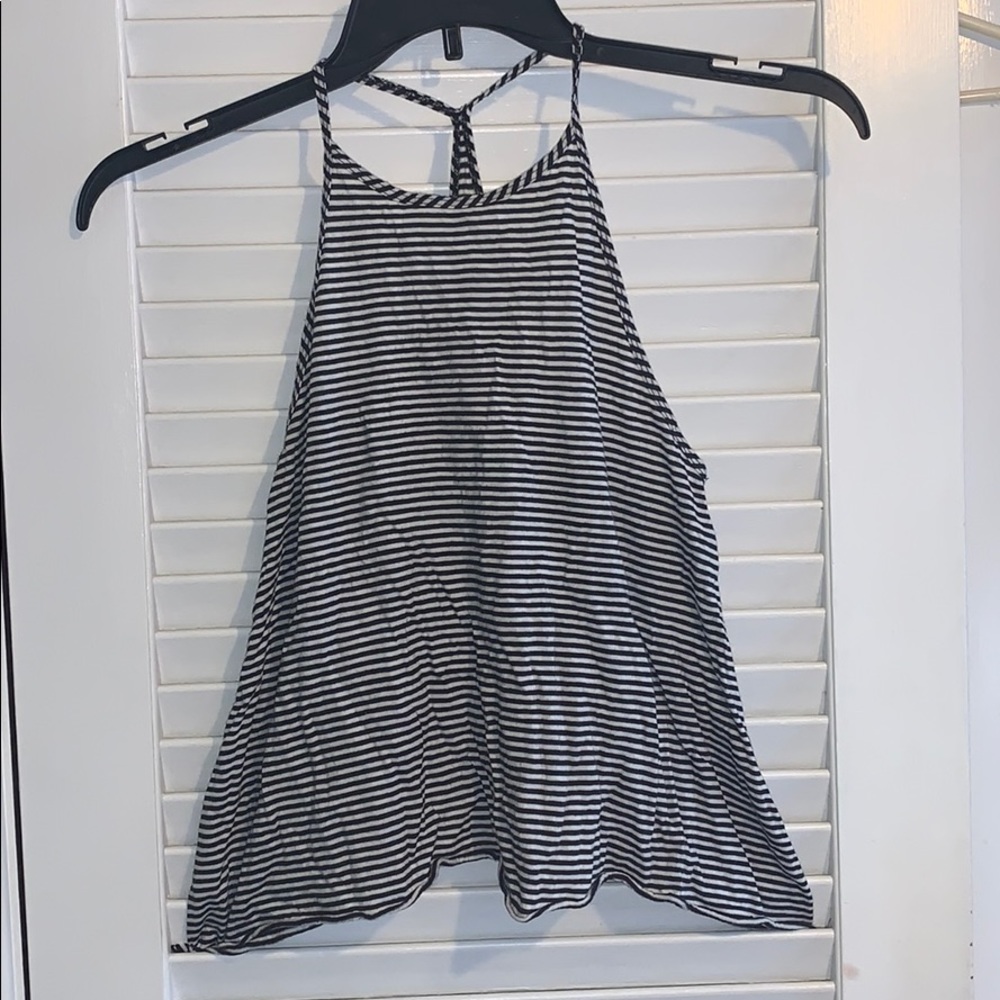 hollister black and white stripped halter tank